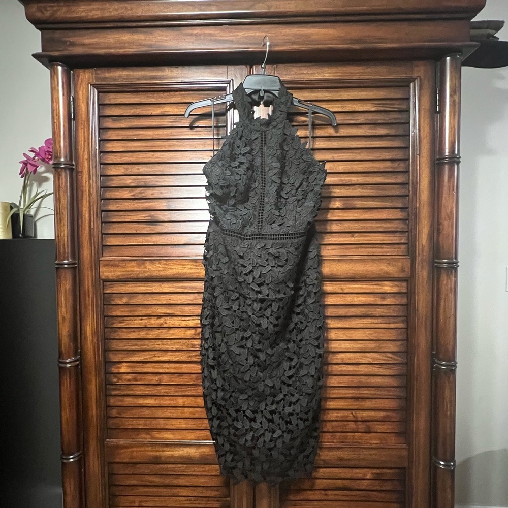 Bardot Gemma Black Lace Backless, Halter Neck, Lined Beautiful Designer Dress XL - Picture 2 of 15